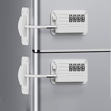 Fridge Lock 2 Pack, Heavy Duty Combination Refrigerator Lock, for Fridge, Cabinets, Window and Child Locks for Cabinets and Drawers, Strong Non-Marking Adhesive No Drilling White
