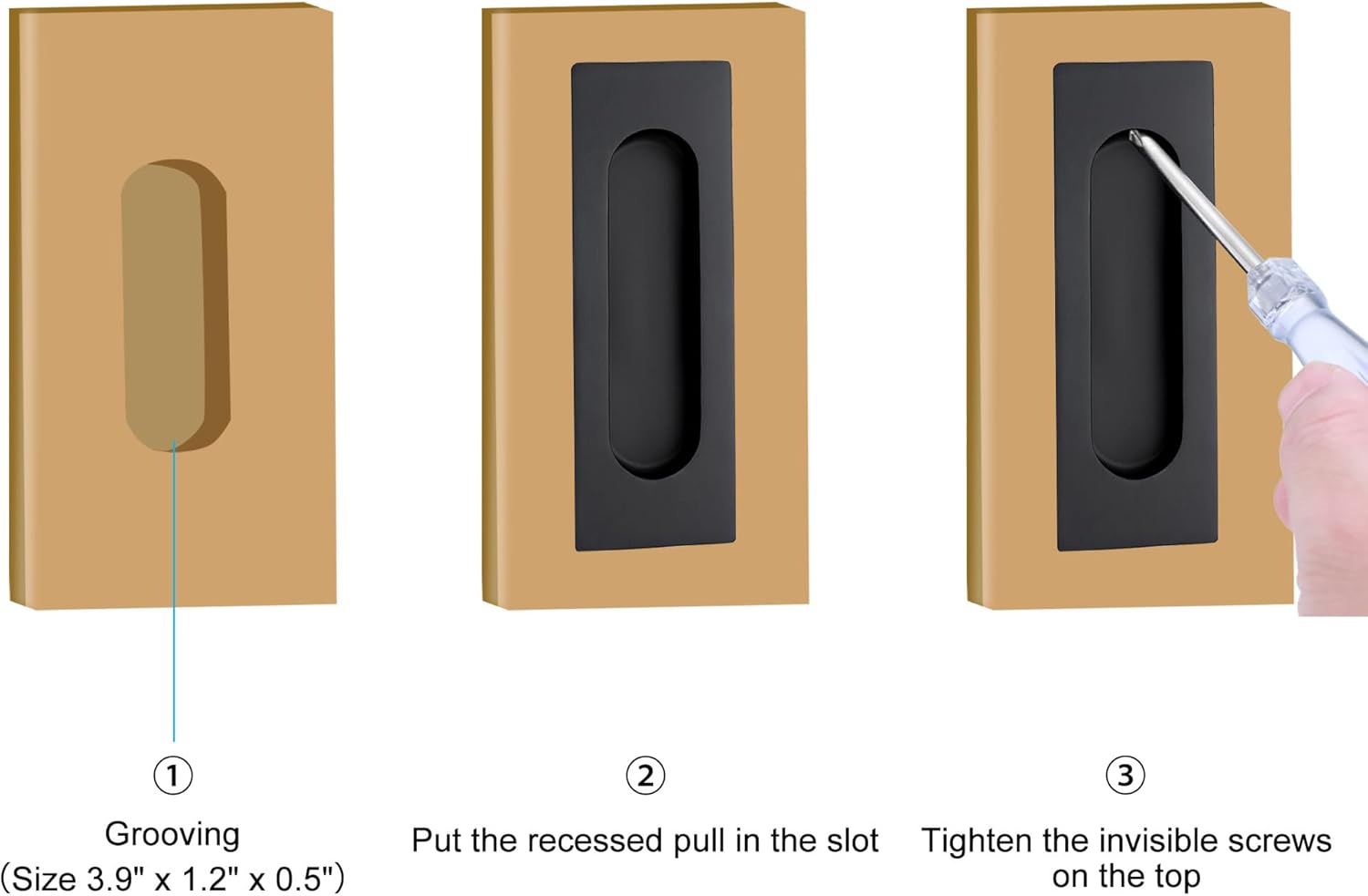 Malimali 4.72 Inch Recessed Finger Flush Pulls for Kitchen Cabinet, Closet, Sliding Cupboard Door Handle - Matte Black Stainless Steel Rectangular Door Pulls Hardware (4 Pack)