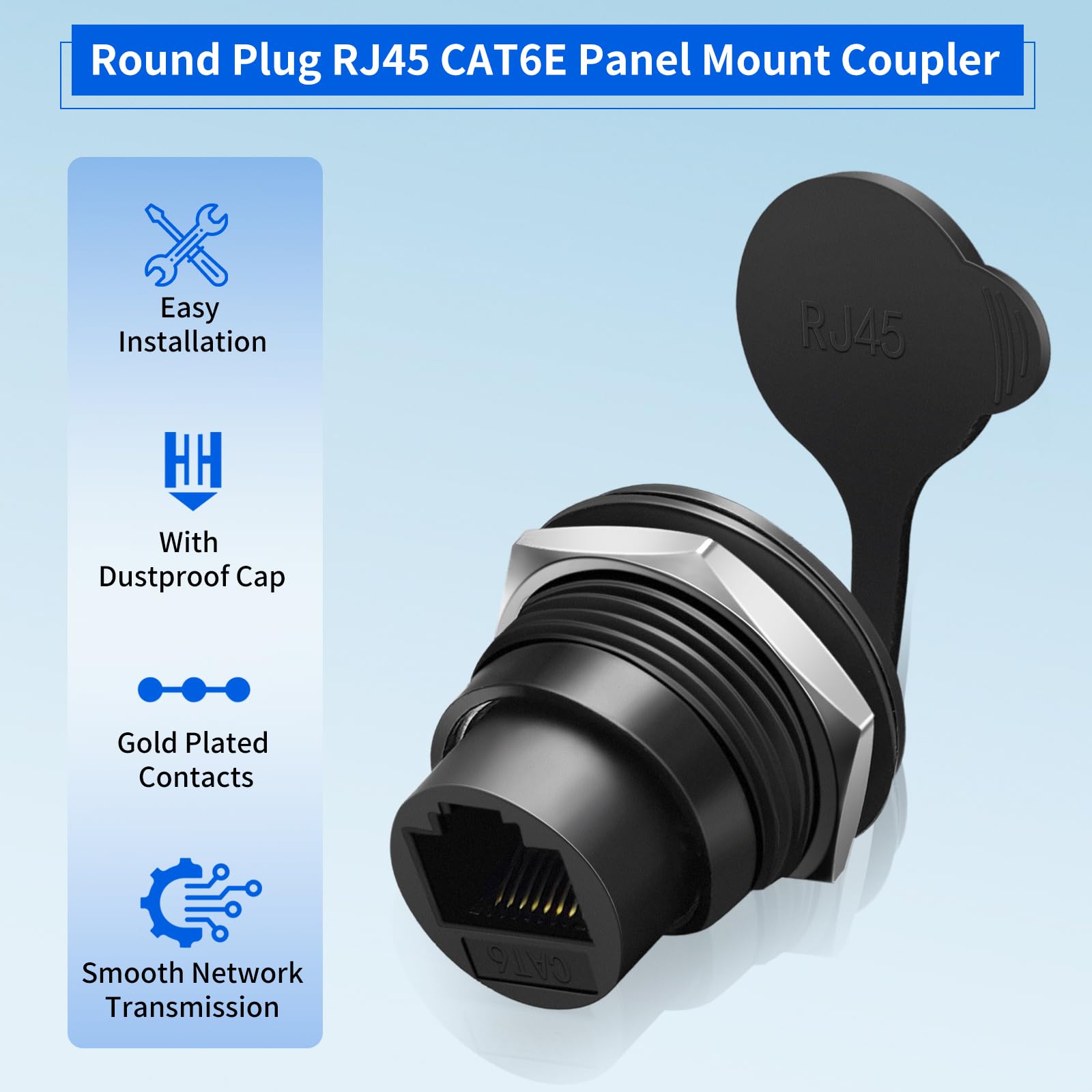 Łącznik RJ45 do montażu na panelu Ethernet, złącze żeńskie na żeńskie, gniazdo wtykowe RJ45 CAT6A, złącze Ethernet LAN