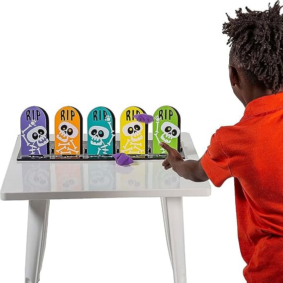 Fun Express Halloween Skeleton Bean Bag Toss Game for Kids Party - Premium Wooden Carnival Games Set with 5 Bean Bags | Perfect for Fall Festival Activities, Outdoor Yard Games & School Events