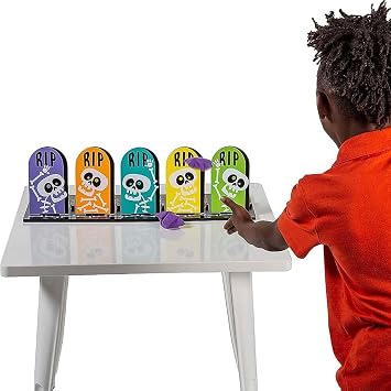 Fun Express Halloween Skeleton Bean Bag Toss Game for Kids Party - Premium Wooden Carnival Games Set with 5 Bean Bags | Perfect for Fall Festival Activities, Outdoor Yard Games & School Events