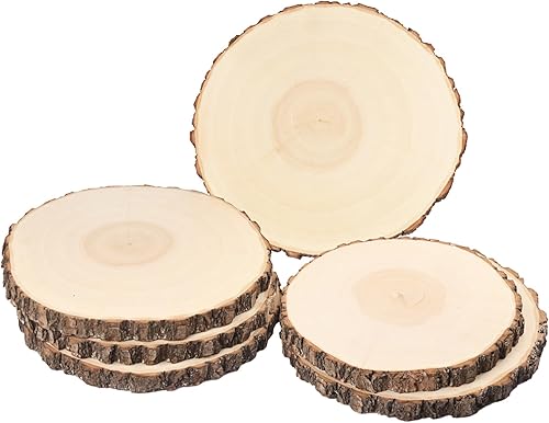 6 piezas de rebanadas de madera natural de 10 a 12 pulgadas, círculos de madera de Paulownia sin terminar con cortezas para posavasos, manualidades,