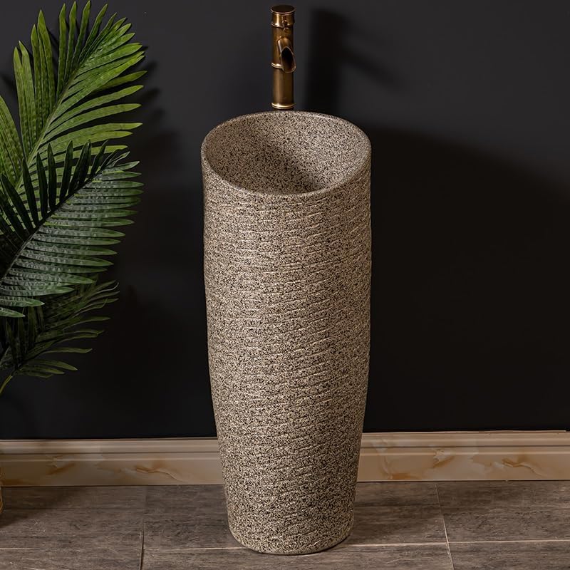 Bathroom Countertop Vessel Sink Household Pedestal Wash Basin Ceramic Sink, Floor-standing Pedestal Sink Vanity