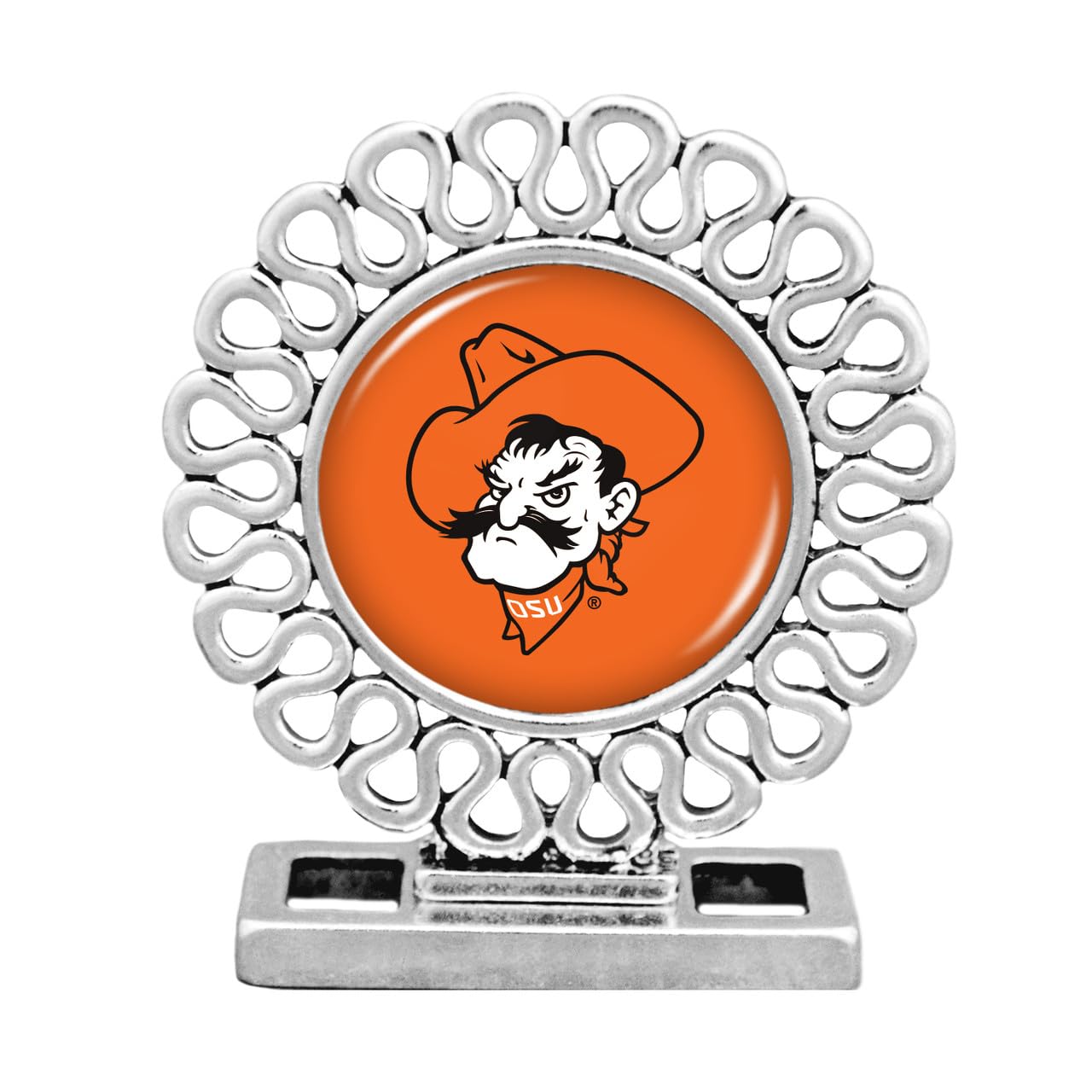 From the Heart Oklahoma State Cowboys Elegant Round Shaped Ornate Desk Decor, 2 in X 2.875 inches, Silver Officially Licensed OSU