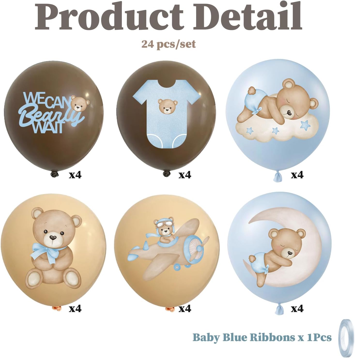 24Pcs Bear Balloons for We Can Beary Wait Baby Shower Decorations 12inch Balloons for Bear Baby Shower Birthday Party Decorations - Image 2