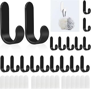 Self Adhesive Hooks, 18 Pcs Black Towel Hook Wall Hooks No Drilling ABS Sticky Hooks, Shower Hooks Door Hook Sticky Hooks for Hanging Key Umbrellas Hat Towel - Bathroom Kitchen Wardrobe