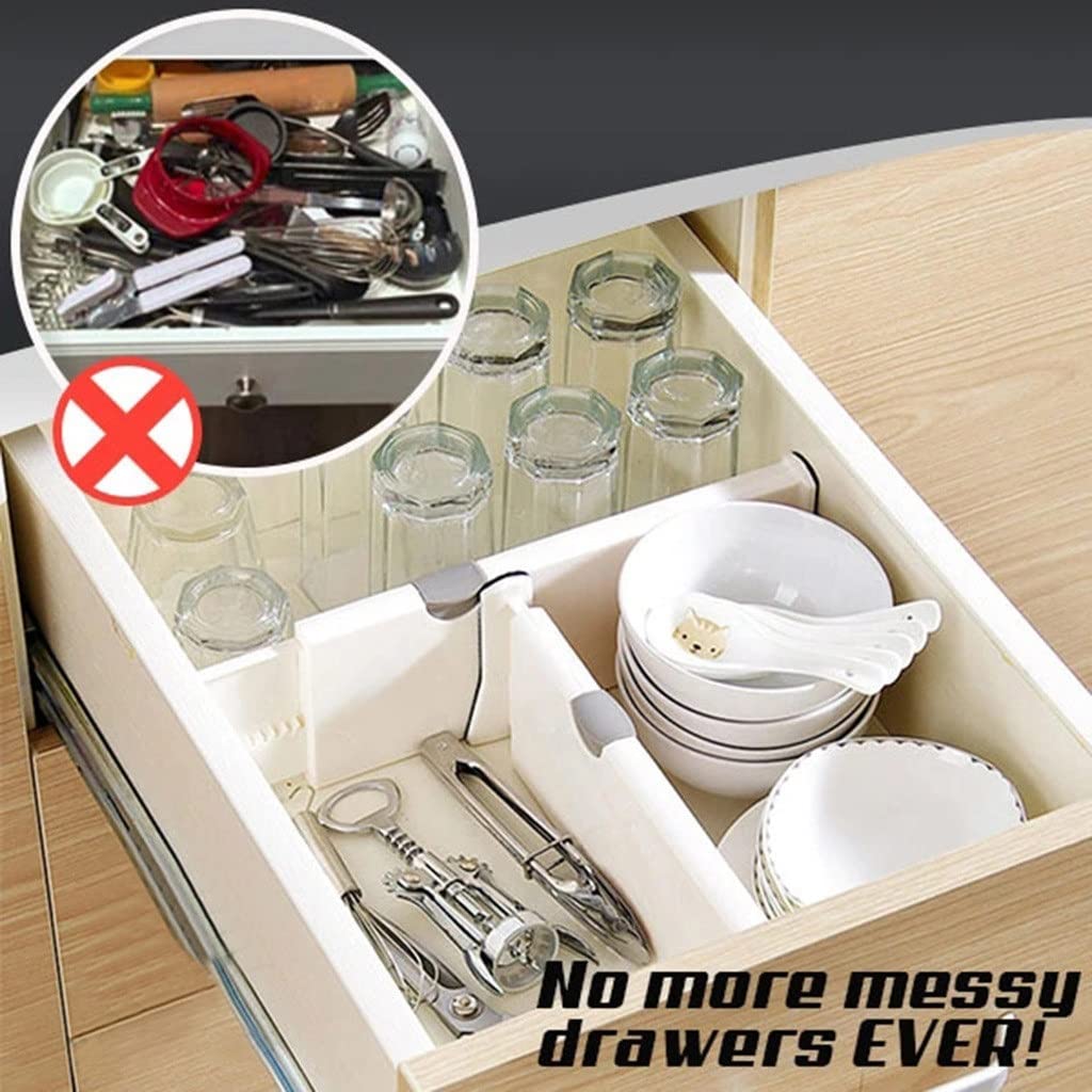 Weiße Schubladenteiler, verstellbar, federbelastet, erweiterbar, Küche, Schlafzimmer, Organizer, einziehbare Schubladentrennwand für Zuhause (L)