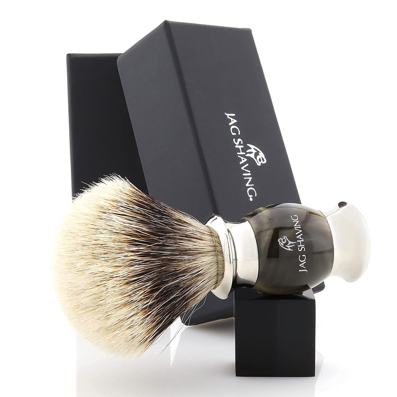 Jag Shaving Kit de afeitado – Juego de 3 piezas – gama Jag's Lee – maquinilla de afeitar de seguridad de doble filo, cepillo de afeitar Silvertip Badger – elegante soporte de afeitado – color verde