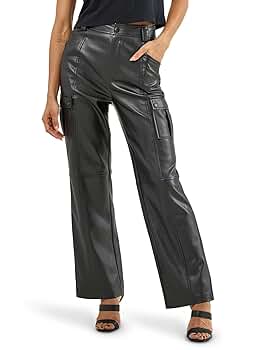 Rock & Republic Women's Vegan Leather Cargo Pant, Black, 2