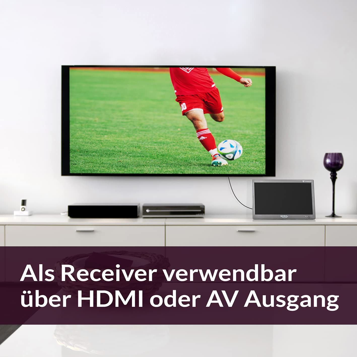 Xoro PTL 1050 V2-10,1" przenośny telewizor DVB-T/T2, system deszyfrowania Irdeto (w zestawie 6 miesięcy freenet TV), aktywna antena, akumulator, zasilanie 12/24 V