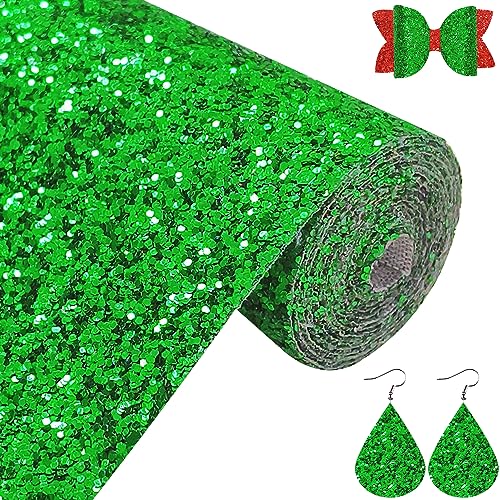 sparkly green chunky glitter fabric roll 12 x 52 inch shiny christmas faux leather material for crafts earrings bows 1601335