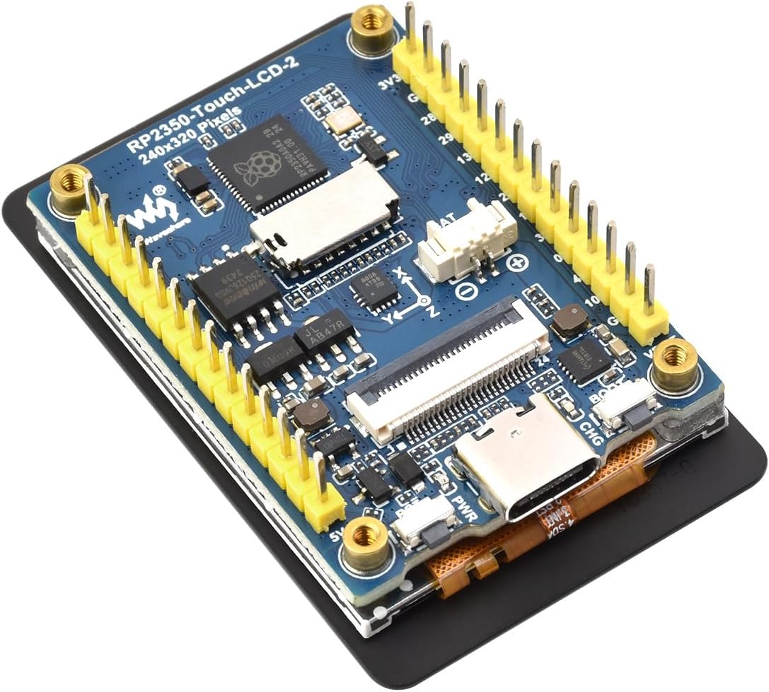 RP2350 2inch Capacitive Touch Display Development Board, 240x320 IPS LCD, 262K Color, 16MB Flash Memory, Onboard Camera Interface, 6-Axis Sensor, GPIO Pre-Soldered Header,Type-C, etc.
