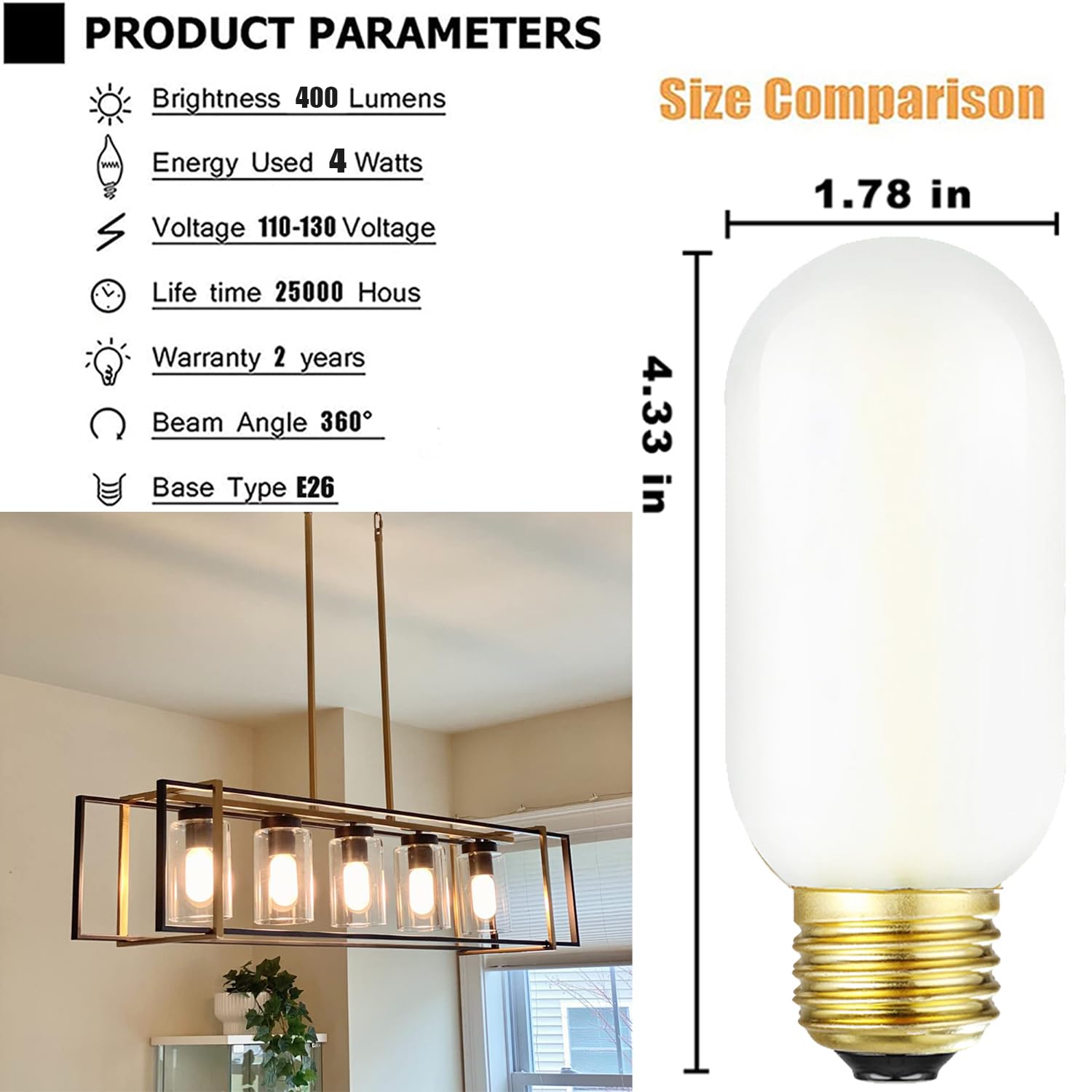 NOTOC E26 LED Light Bulb 4W,Equivalent 40W,T14/T45 Tubular Light Bulb NOTOC E26 LED Light Bulb 4W,Equivalent 40W,T14/T45 Tubular Light Bulb