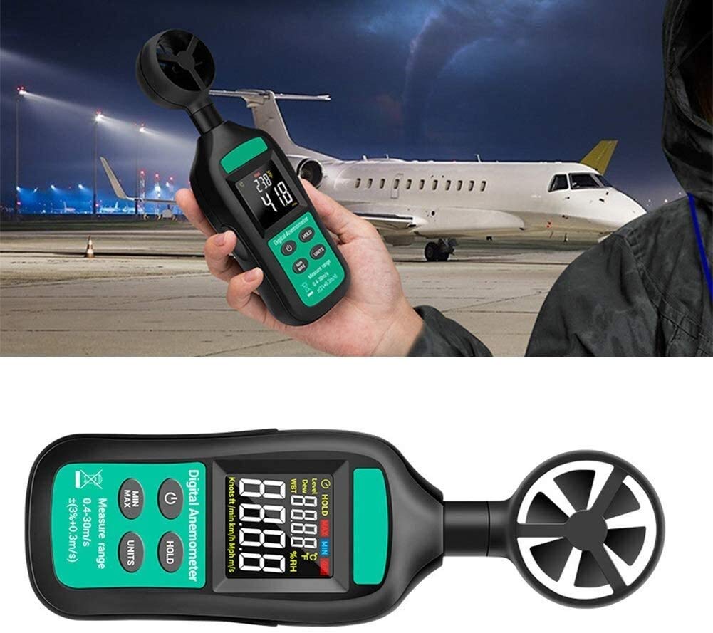 JJJ El anemómetro Digital de Mano con Pantalla de retroiluminación LCD Puede medir la Velocidad del Viento a través de la Paleta de Viento Utilizada
