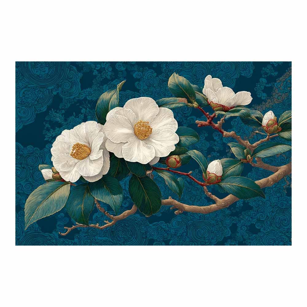 XENIOU Flower Posters White Camellia Artwork Canvas wall art, for Living Room Bedroom Home Wall Decoration(Multicolor)-80x120cm Unframed
