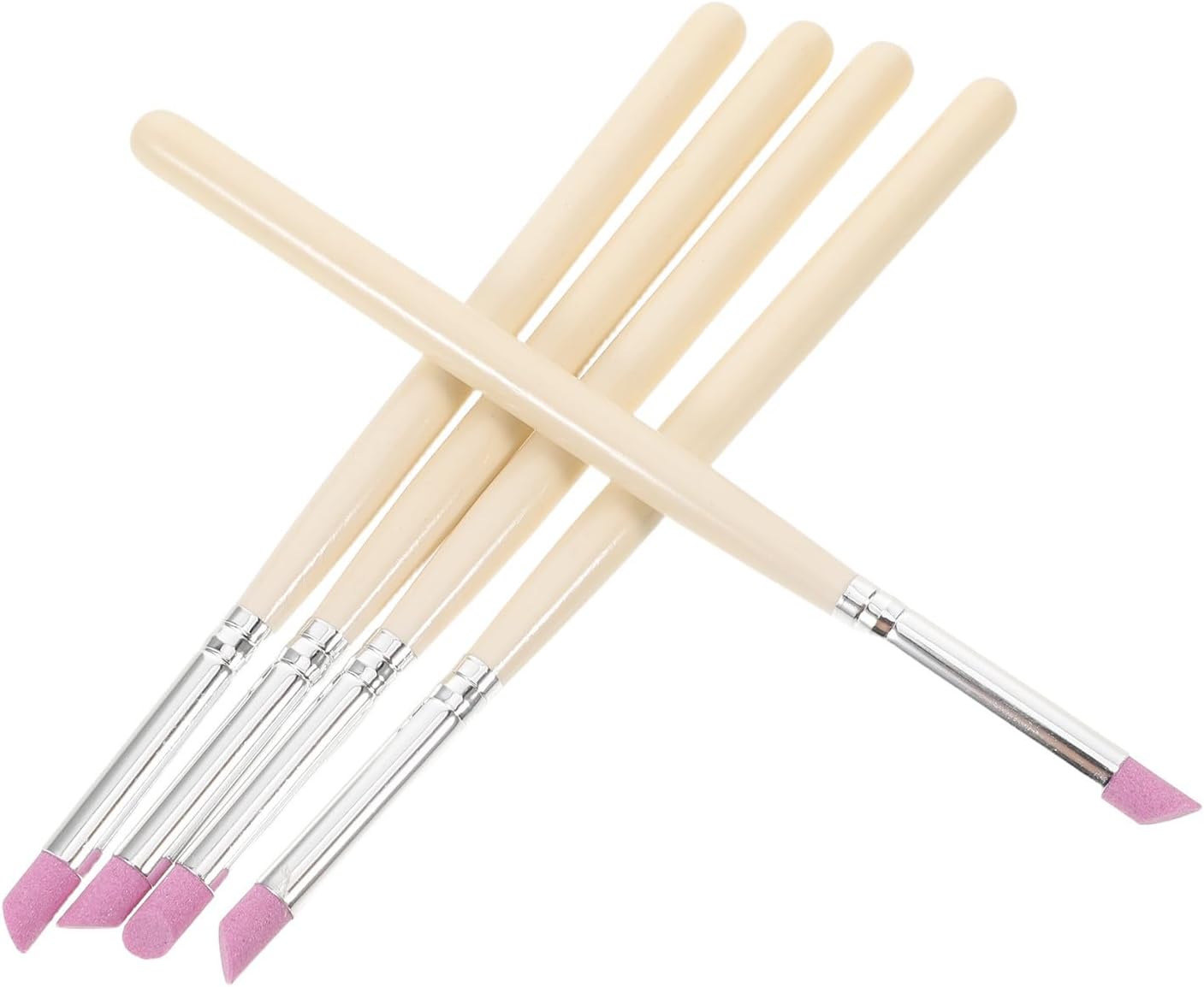 5pcs Quartz Manicure Cuticle Pusher Pen Set for Dead Skin Removal and Nail Surface Buffering, Ergonomic Wooden Handle Nail Grinding Tools for Salon and Home Use