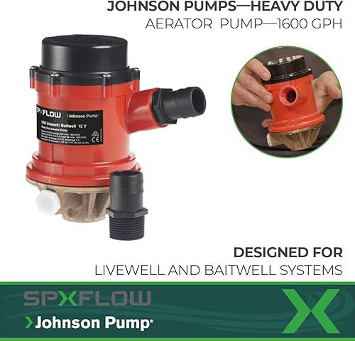 Miniatura 2 de Johnson Pump s 166004B PRO Series 1600 GPH Livewell/Baitwell Bomba de aireación, 12 V (16004B), bronce