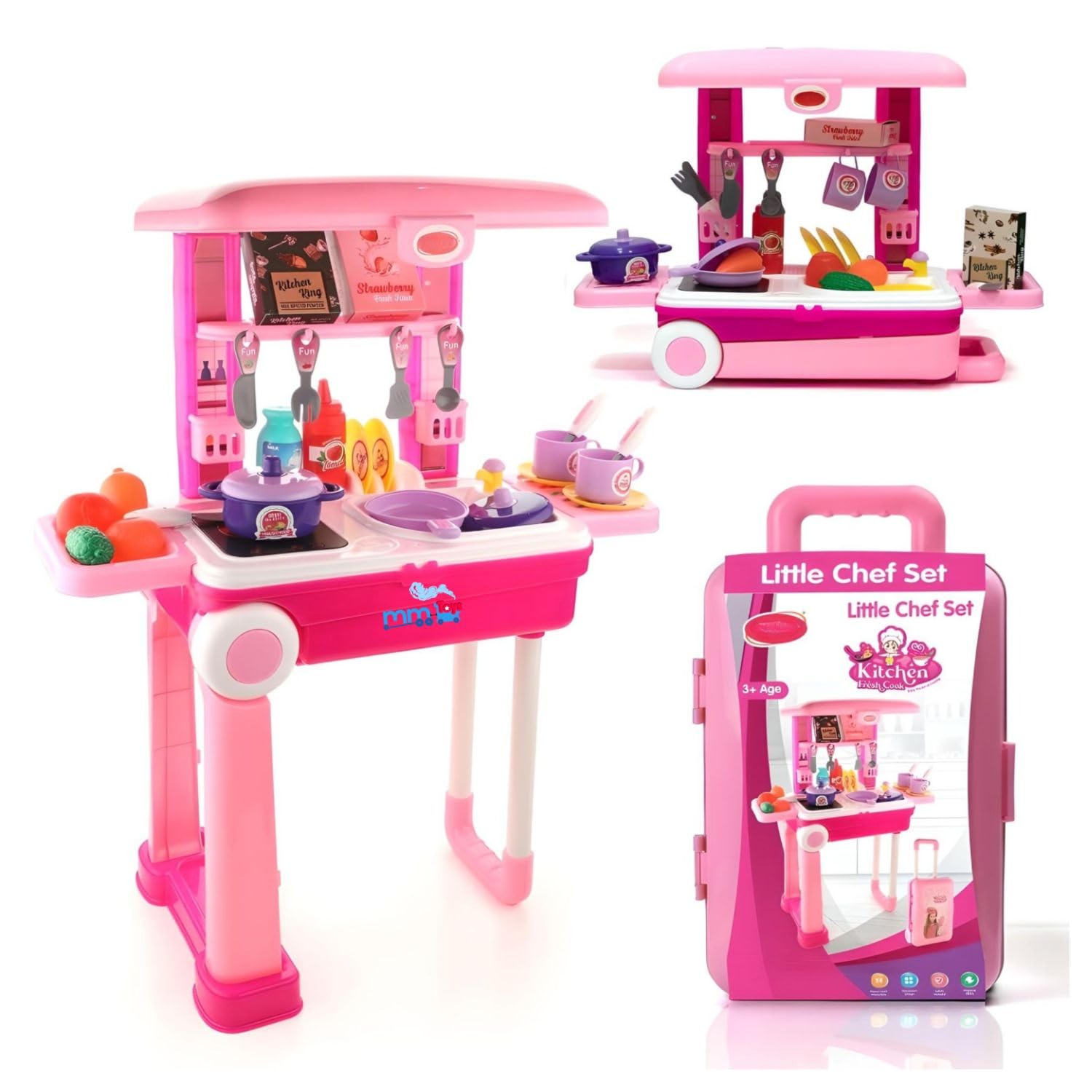 MM TOYS Kitchen Play Set Trolley Bag 24 Premium Accessories Gift Set with Audiovisual Effect | Pretend Play Kitchen Toy Set 3-10 Year Girls- Pink (B0CRQLR1DG) Amazon Price History, Amazon Price Tracker