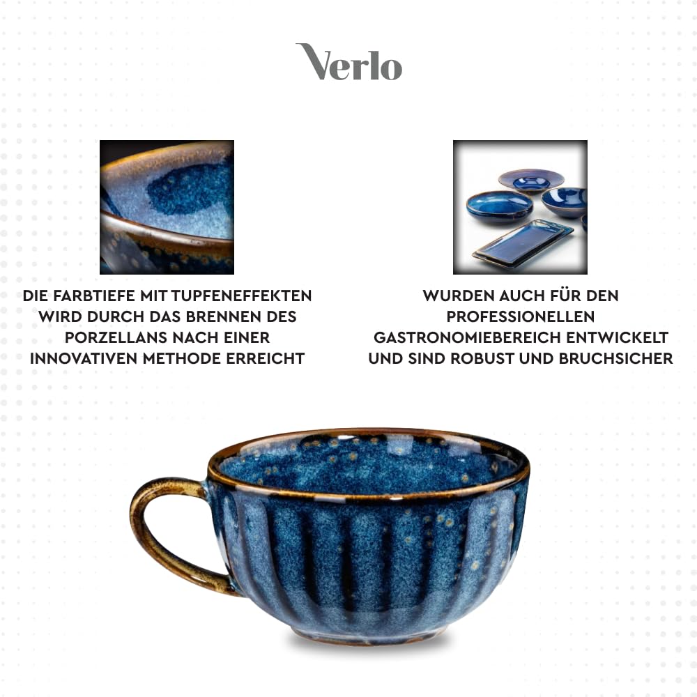 Verlo DEEP Blue Kaffeetasse 240 ml Cappuccino Tasse Tasse aus hochwertigem Porzellan Ideal für Espresso und Tee