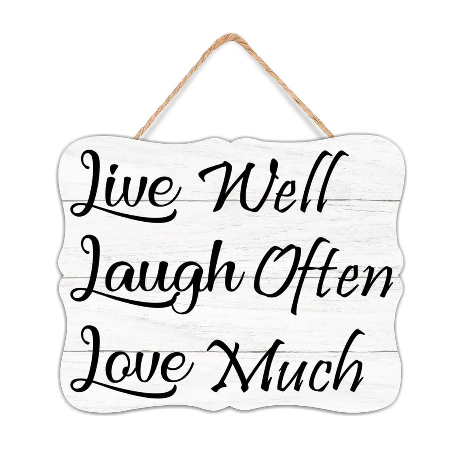 Targa da parete in legno da appendere con scritta in inglese Lives Well Laugh Often Love Much, 20 x 25,4 cm, in legno, decorazione per la casa e il bagno