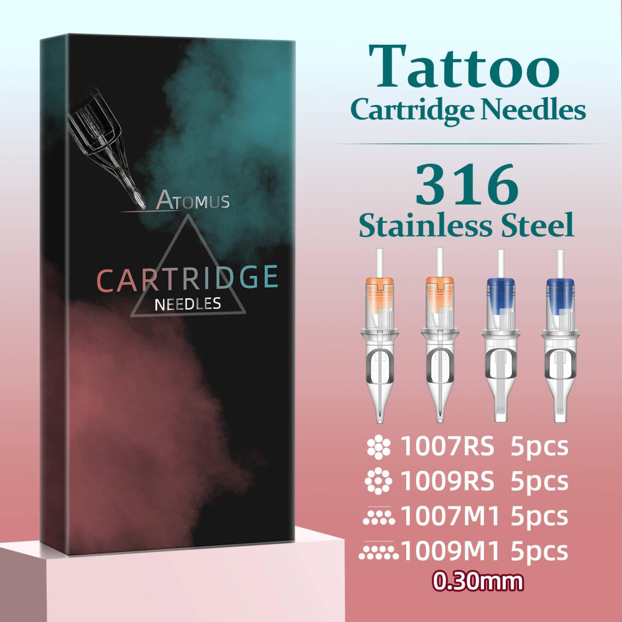 ATOMUS 20pcs Tattoo Cartridge Needles 5pcs 1007RS 9RS 7M1 9M1 Tattoo Needles for Tattoo Gun Pen Shader Pattern with 20pcs Disposable Skull Ink Cups for Pen Rotary Machine Tattoo Supplies - Image 2