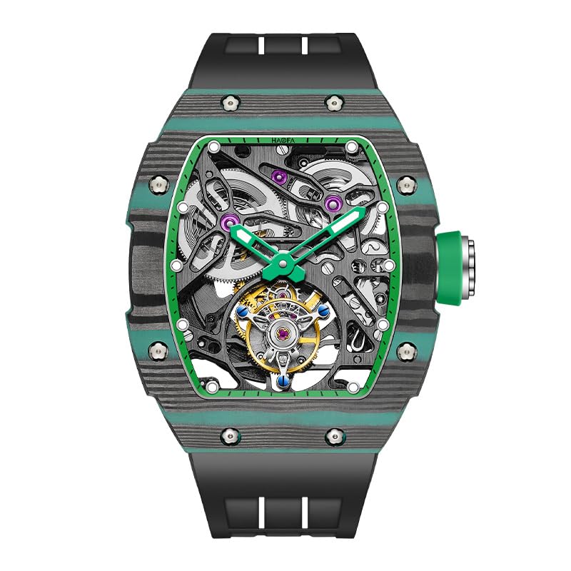 Haofa Tourbillon Mechanical Watch for Men Automatic Skeleton Watch Self-Winding Carbon Fibre Watch Sapphire Waterproof Luminous 72H Power Reserve Men's Watch 1901-1