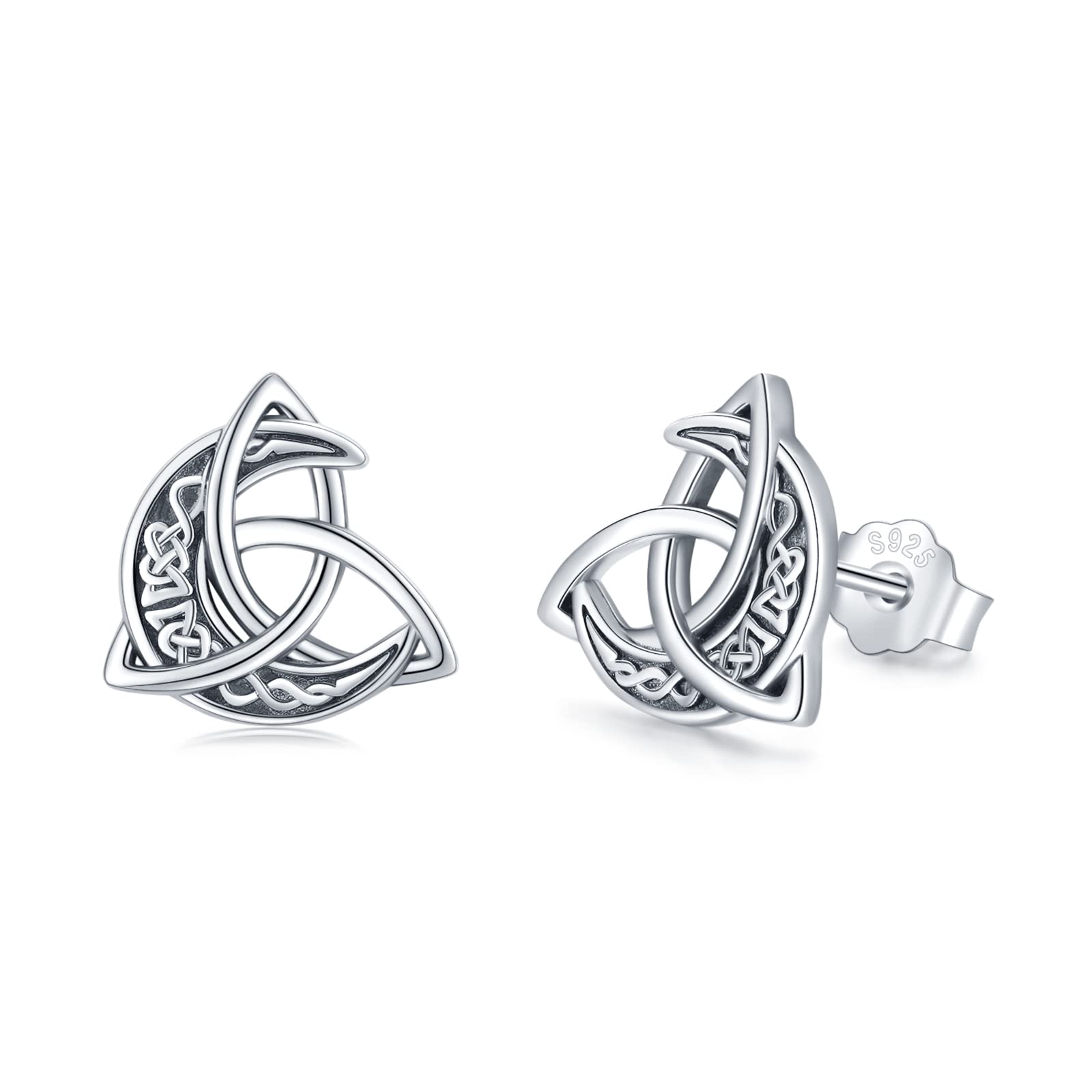 StoryMidirCeltic Moon Stud Earrings 925 Sterling Silver Crescent Earrings Celtic Knot Triangle Vintage Stud Earrings Good Luck irish gifts for women