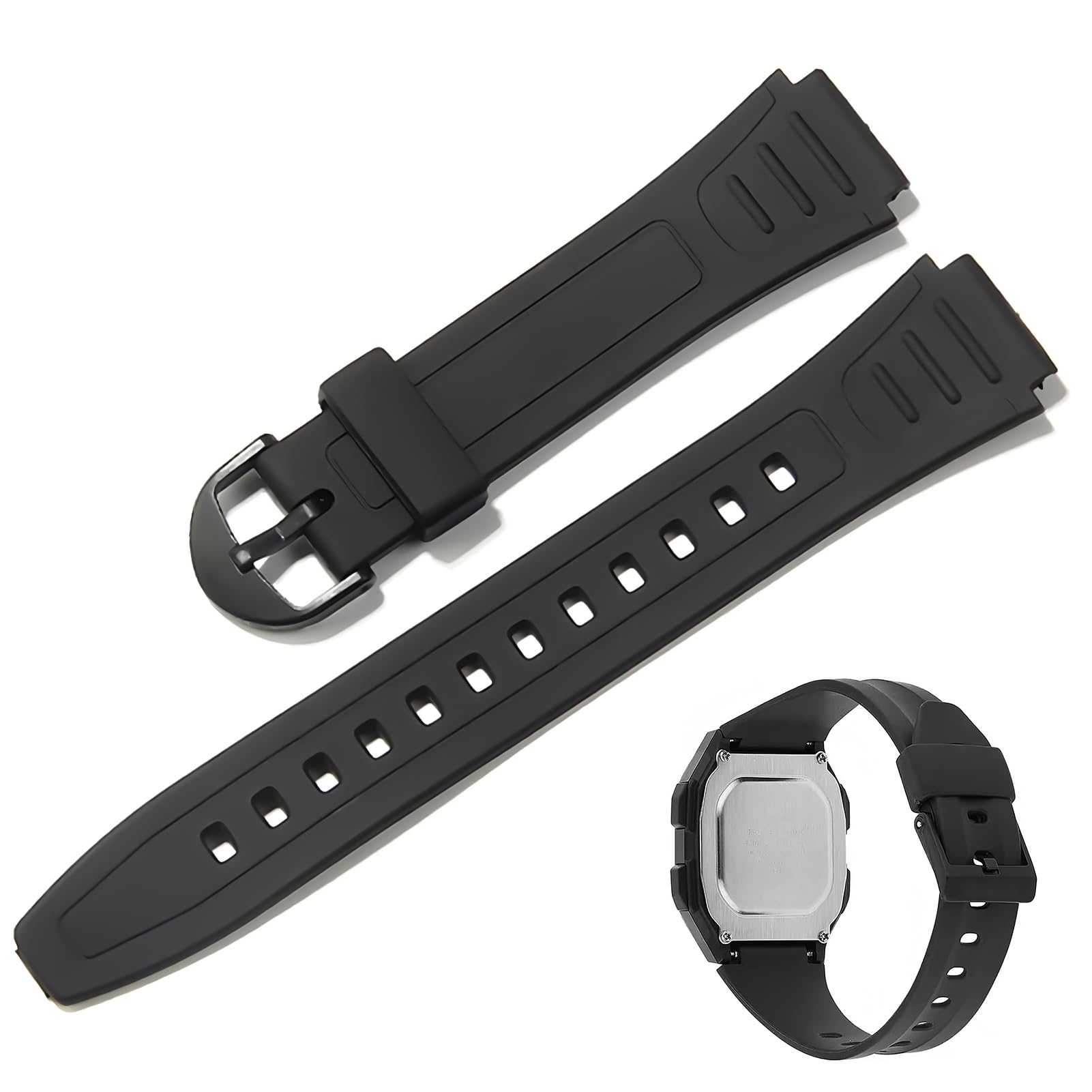 Hioip Correa Reloj Hombre18mm Compatible con Casio F-91W W-800H W-800H-1AV W-800H-1BV W-800HG-9AV W-800HM-2AV W-800HM-3AV Correa Recambio de Resina Pulsera para Hombre Mujer (Negro)