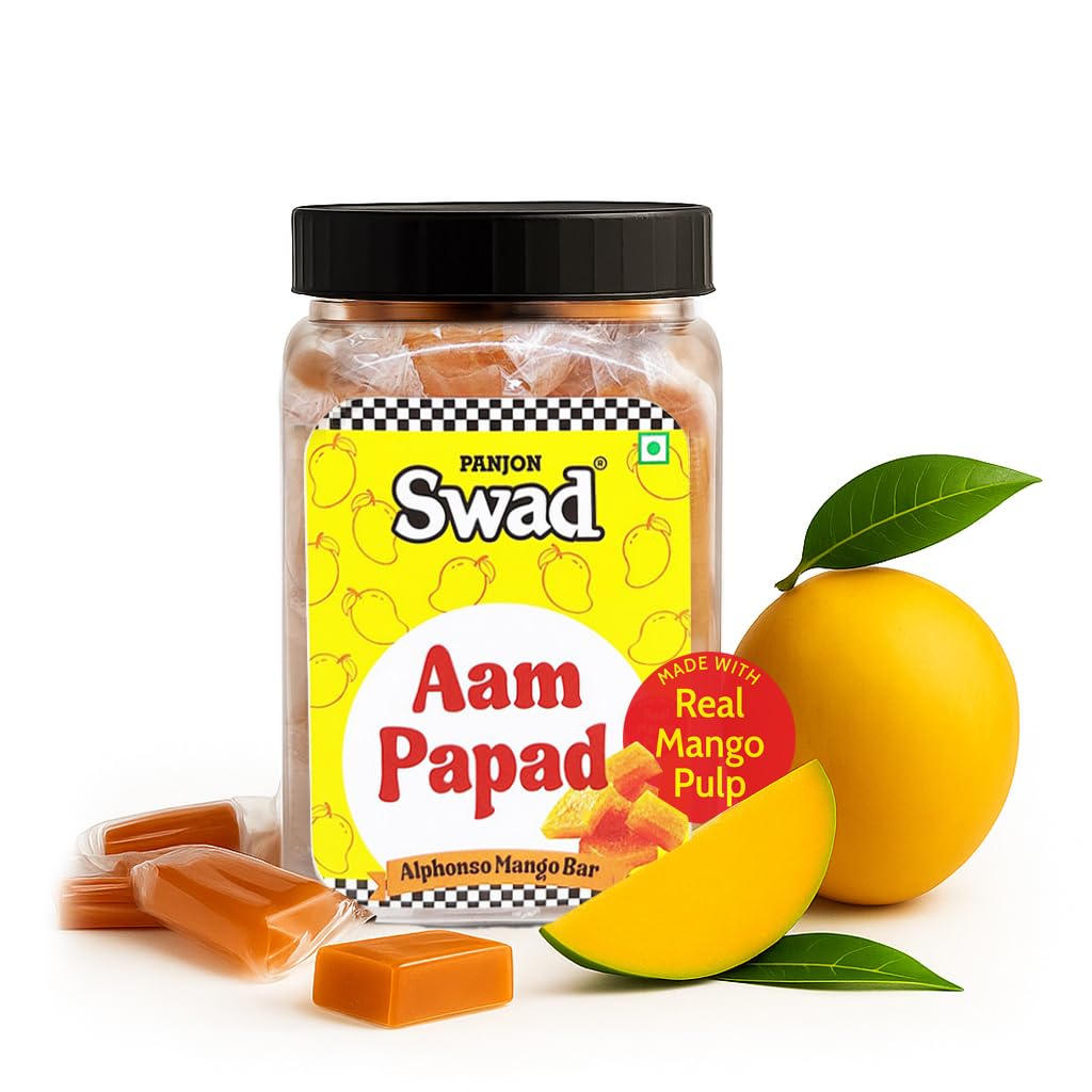 Panjon Swad Aam Papad Candy – Real Mango Pulp Toffee,Sweet Mango Flavor Treats,380g jar
