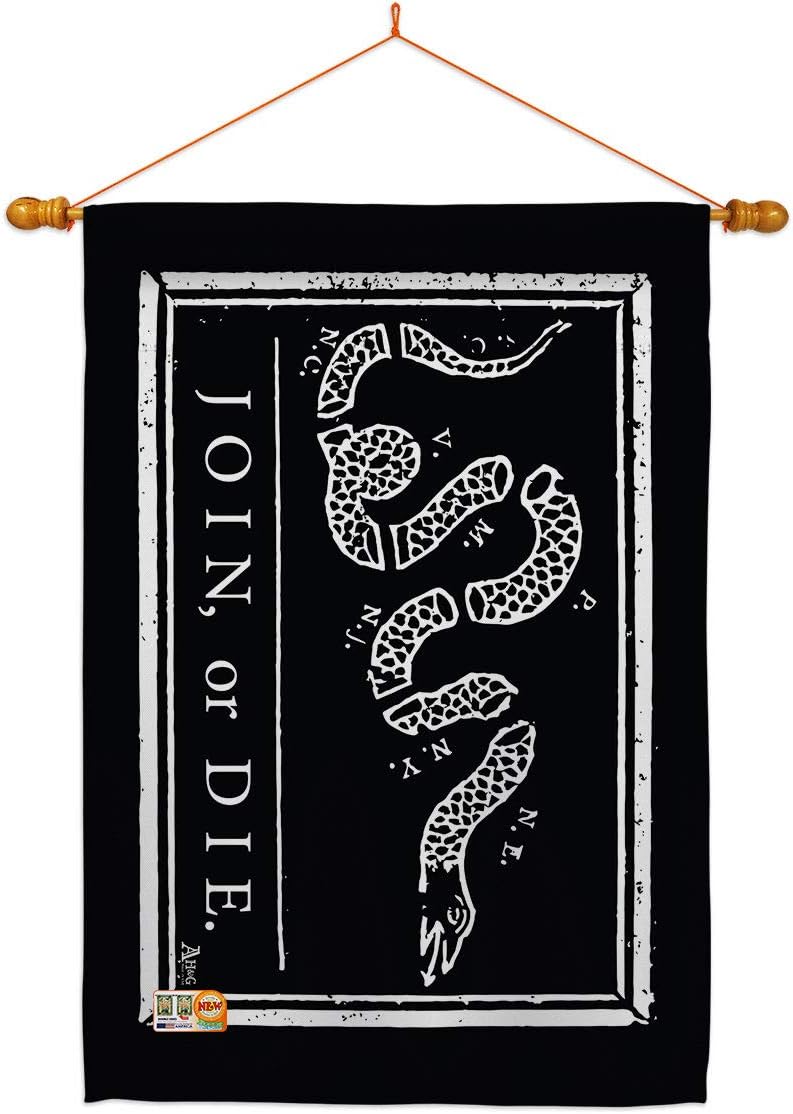 Black Join Or Die House Flag Americana US Historic July Memorial Veteran Independence United State American Small Decorative Gift Yard Banner Double-Sided Made In USA 28 X 40