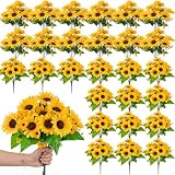 Hotop 36 Bundles Artificial Sunflowers Bouquets Bulk for Wedding 7 and 10 Head 12 Inch Bridal Flower Bouquets Fake Silk Sunflower with Stems for Indoor Outdoors Garden Home Office