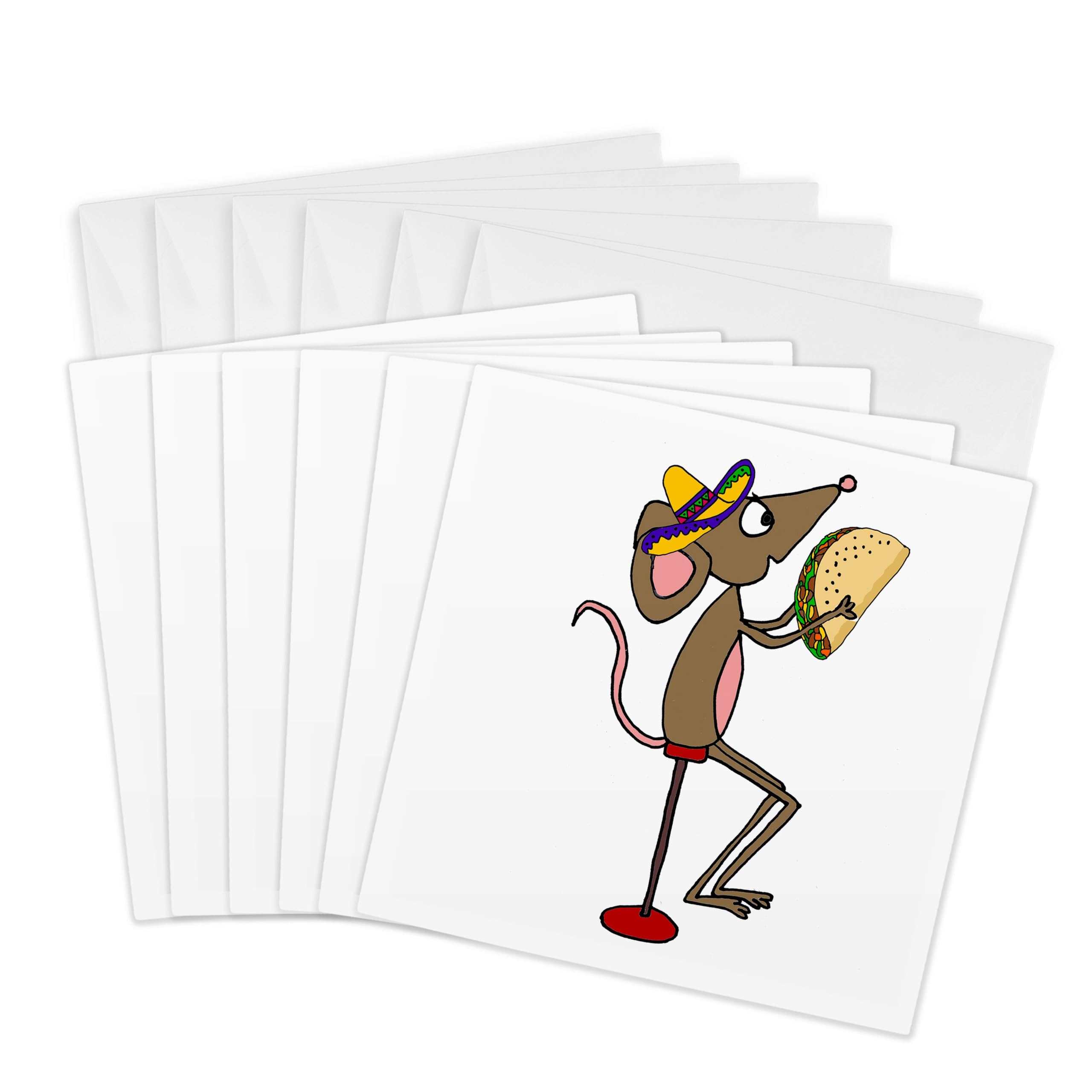 3dRose gc_265114_1 6 x 6-Inch "Funny Cute Mouse Eating Taco Cartoon" Greeting Card (Pack of 6)