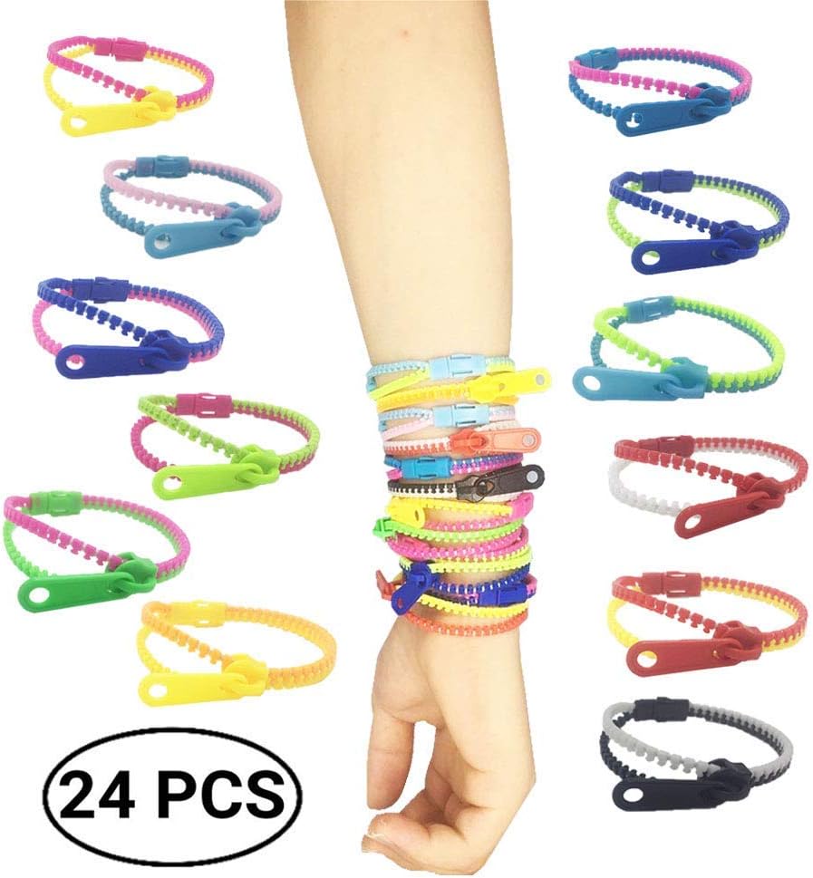 mciskin Friendship Fidget Zipper Bracelets,Sensory Toys Bulk Set Neon Colors,Kit for Birthday,Party Favors for Kids,Goodie Bags,Easter Egg Basket Stuffers(24PCS,Color Random)
