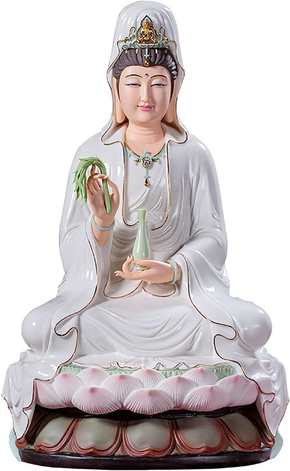 YANJING Kwan Yin Statue Kuan Yin Guanyin Goddess Buddha Ceramic Arts And Crafts Hand-Carved Feng Shui Avalokitesvara For Home Decor(Size:12inches,Color:A)