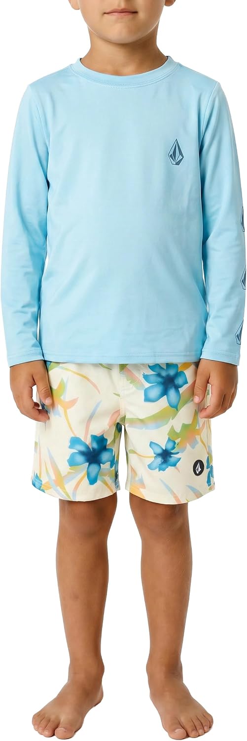 Volcom Boys' 2pc Swimsuit Set–Long Sleeve Swim Shirt-Elastic Waist Swim Trunk, UPF 50+ Protection- Little Boys
