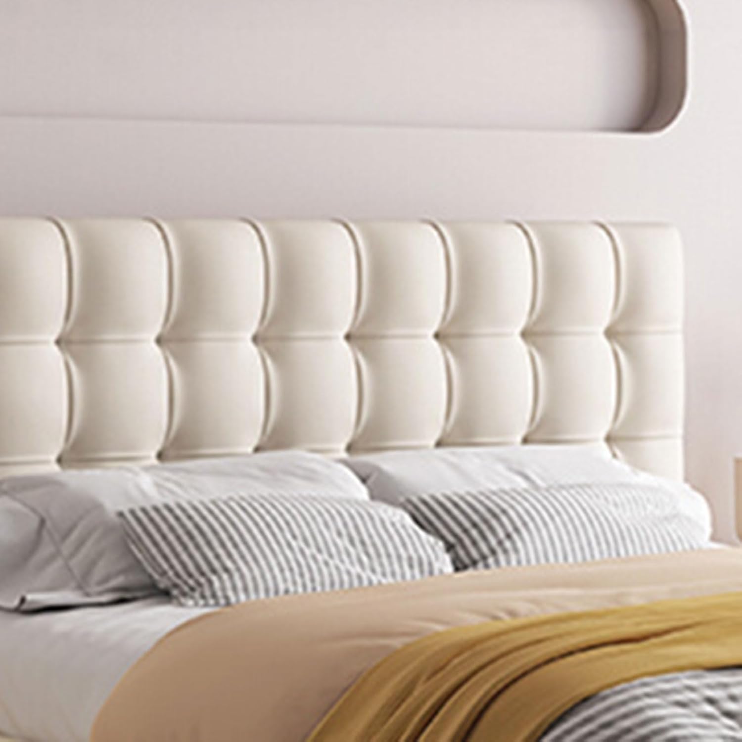 Modern Simplicity Queen Size Platform Bed Ergonomic Upholstered Headboard with Heavy Duty Wooden Slat Support Noise-Free