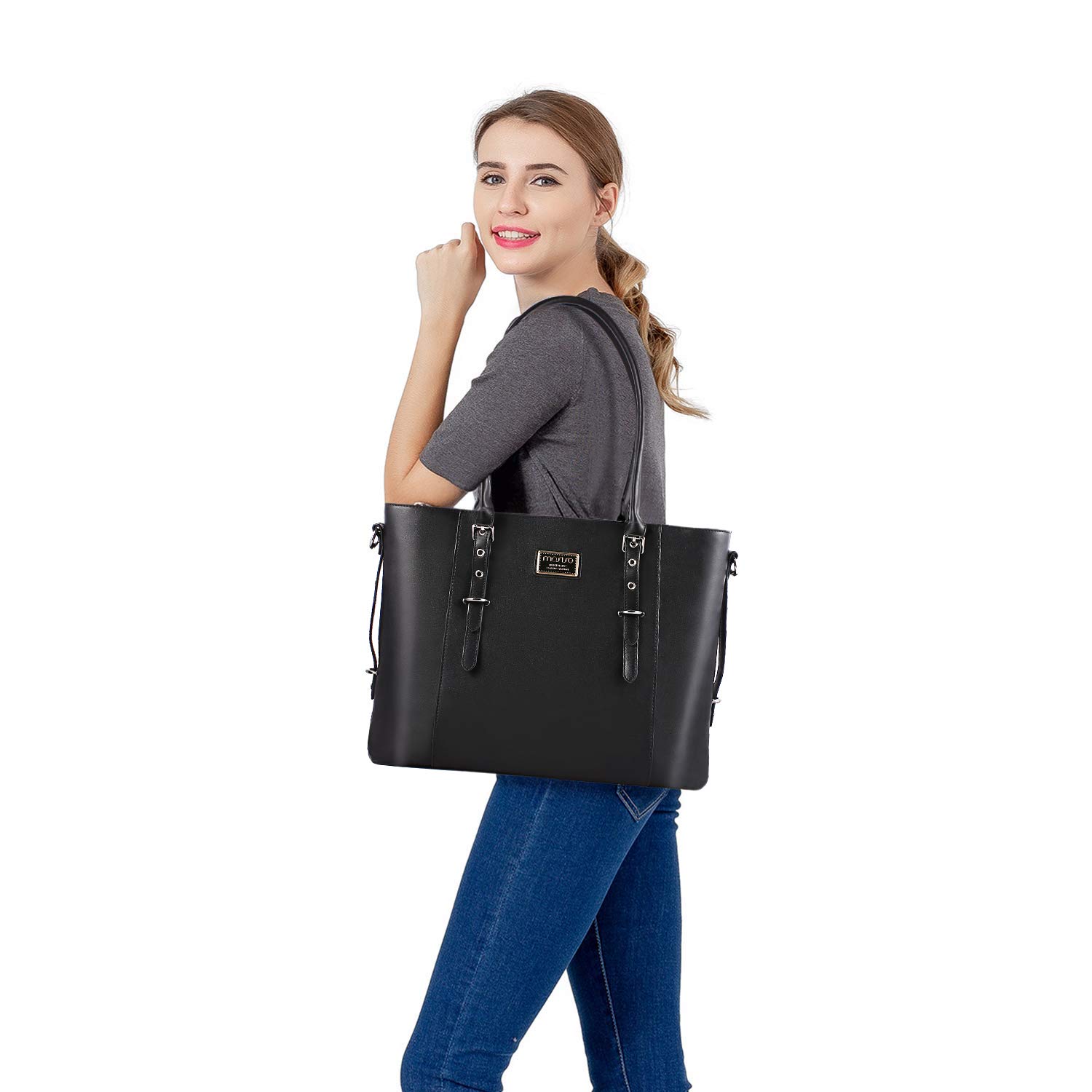 MOSISO Laptop Tote Bolsa PU Leather Bandolera Bolso Compatible con MacBook&Notebook Gran Capacidad con Compartimento Acolchado