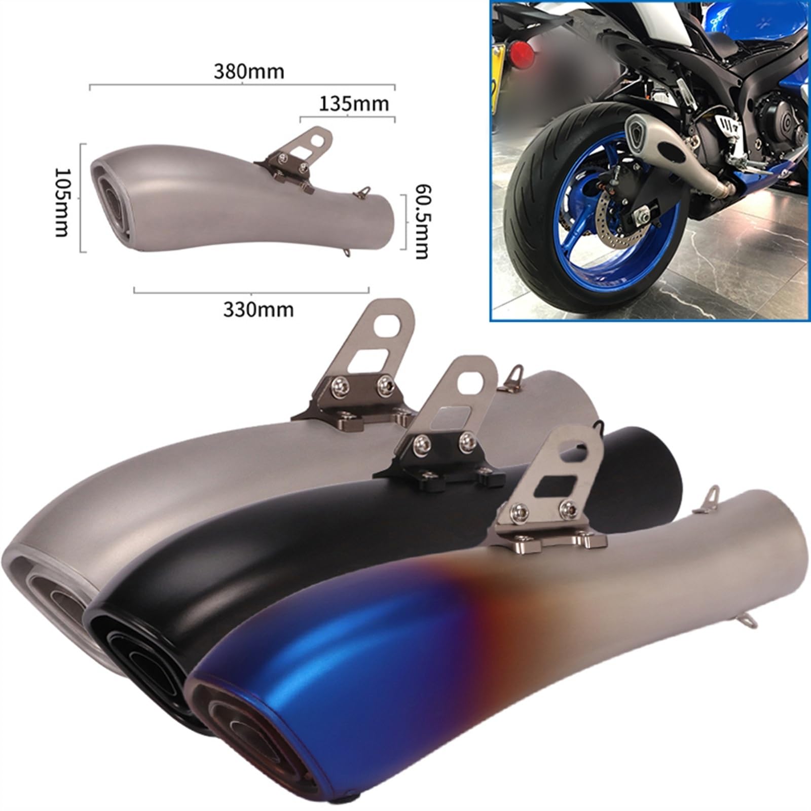 Moto Per Y&amaha YZF R1 R3 R6 XJ6 Mt07 Universale 60mm Tubo Di Scarico Modificato GP DB Killer Fuga Slip On Silenziatore (Color : A)