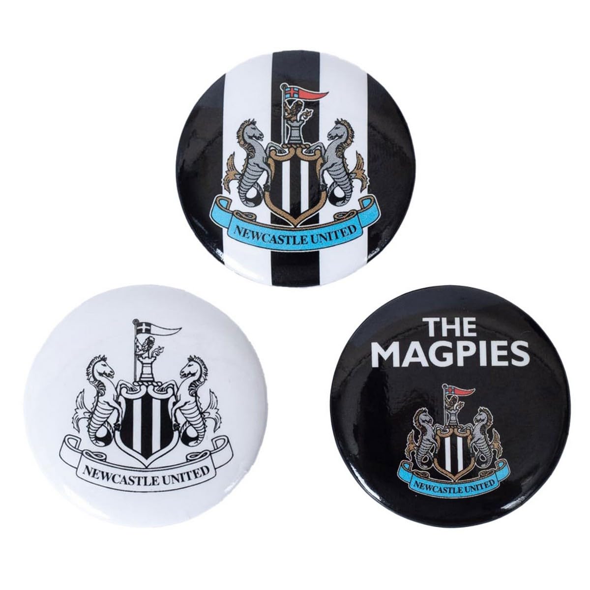 Newcastle United Official Kids Button Badge Set, The Magpies, 3 Pack