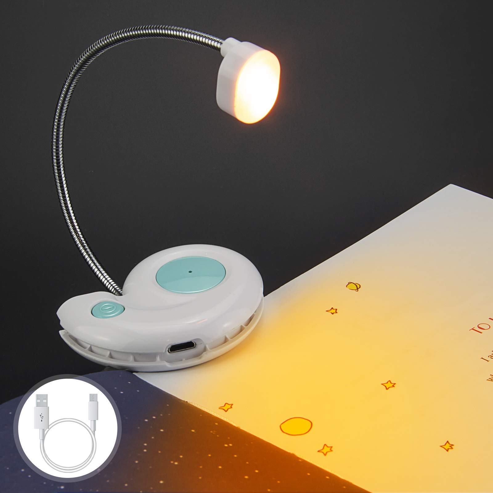 Kids Rechargeable Book Light, Clip on Reading Light for Kid, Kids Reading Lights, Amber Book Light for Reading in Bed, 2 Lighting Modes, Blue Light Blocking, Bookmark Light for Bookworms-White