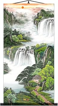 Amazon.co.jp: UXOWOXU 中国伝統風水ウォールアート - 風景 滝
