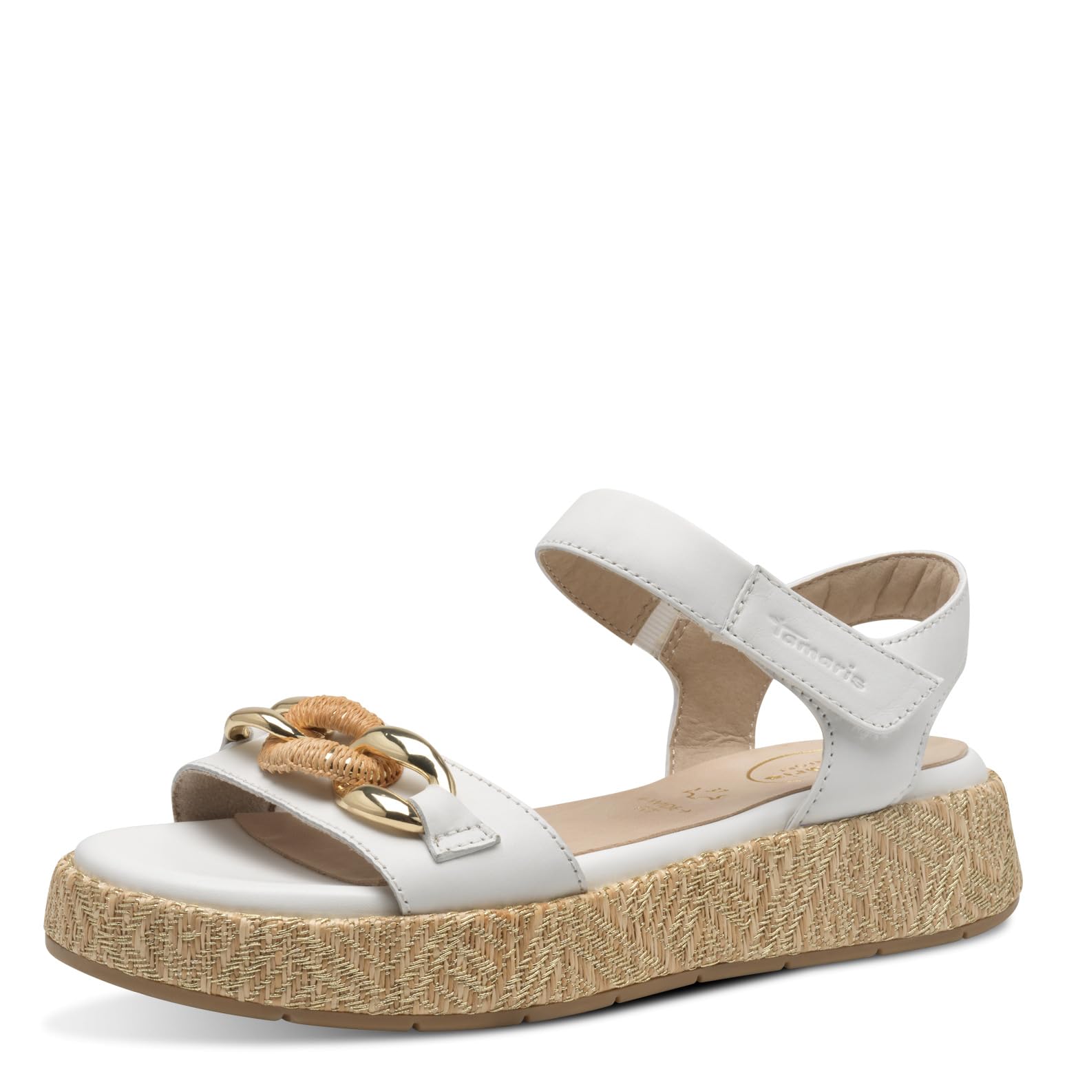 Tamaris Comfort Women’s Flat Leather Sandals Platform, White, 6,5 UK