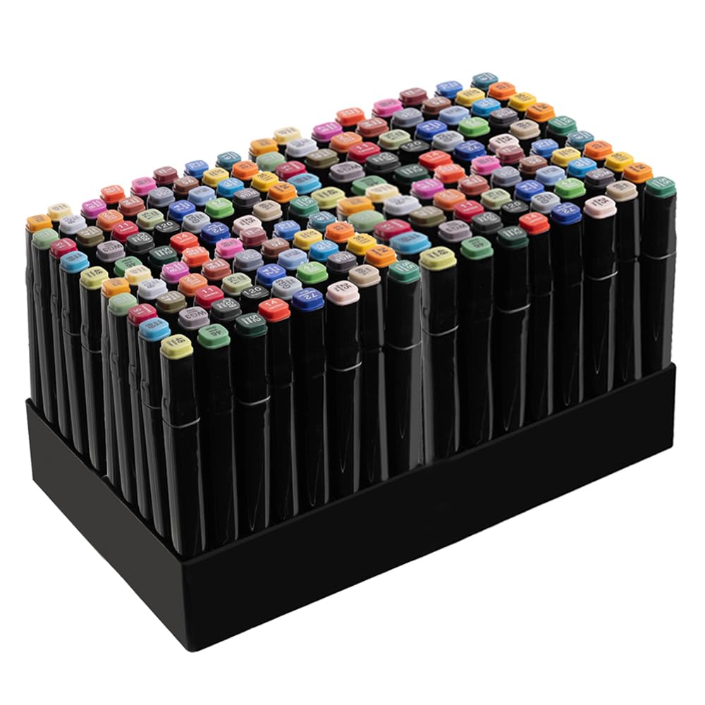 Pennarelli a doppio lato 168 + 2 penne professionali con custodia con cerniera con organizer - astuccio per pennarelli per segnare, disegnare, dipingere, per bambini e adulti, kit