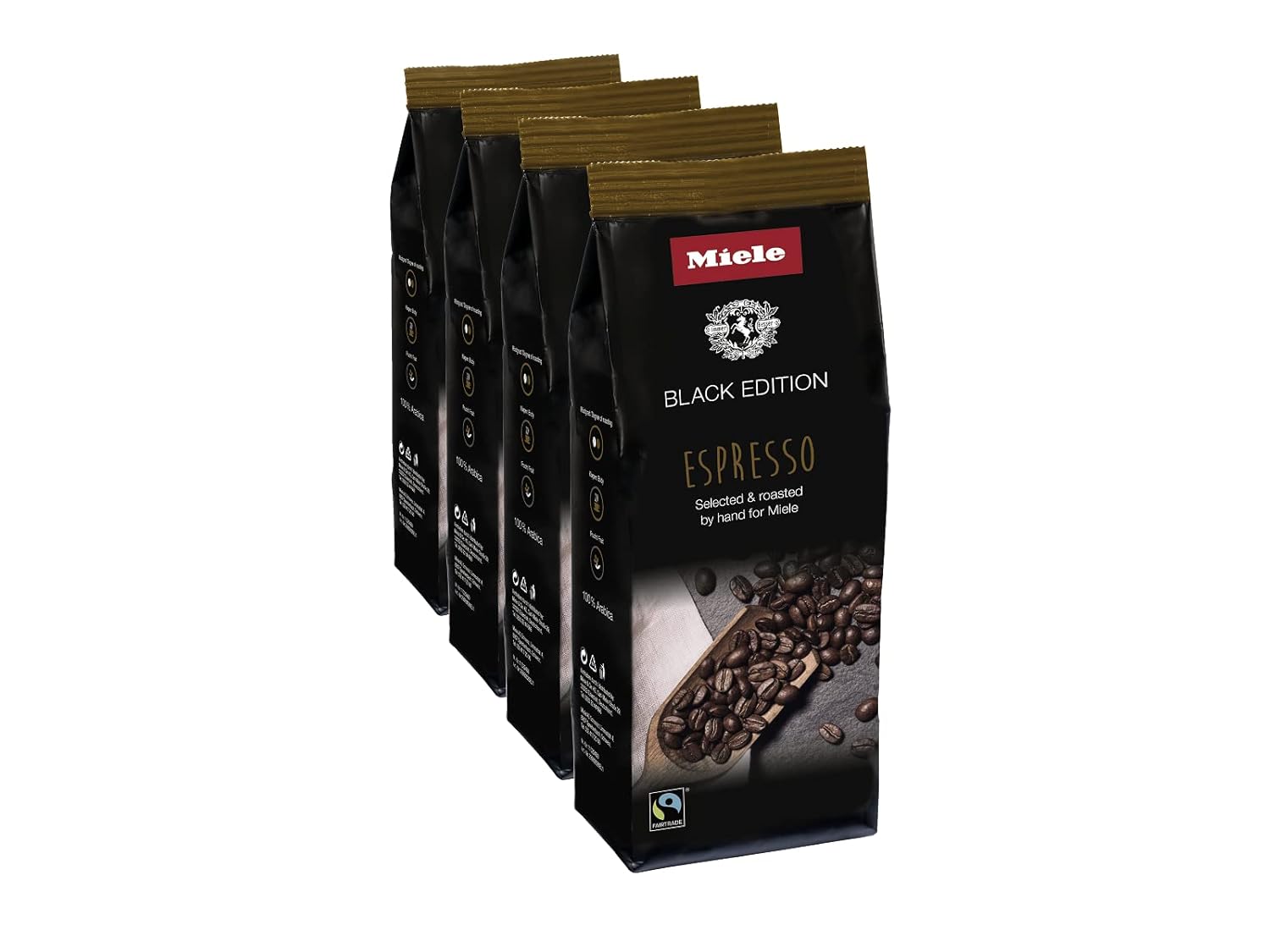 Miele Black Edition Espresso Hand-Selected & Hand-Roasted Whole Coffee Beans - USDA Organic, Fair Trade Certified - 8.8 oz (250g), 4 Pack
