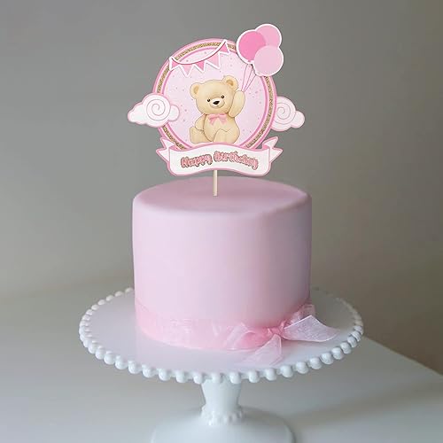 Miniatura 5 de Ercadio 1 paquete de decoración de oso para tartas de cumpleaños, oso de peluche rosa, globo, nube, pasteles, para temática de oso, baby shower,