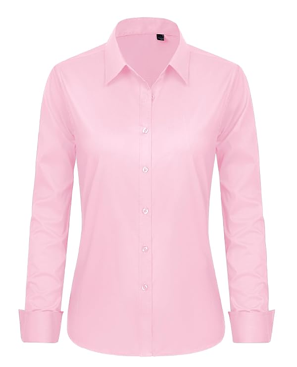 J.VER Womens Long Sleeve Button Down Shirts Petite Stretch Dress Shirt Professional Business Casual Blouses 2025 Light Pink XS by J.VER - Used condition - Image 6