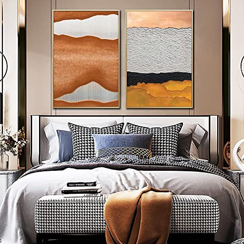 Peinture abstraite marron moderne grand tableau salon décoration murale contemporaine 2 pièces