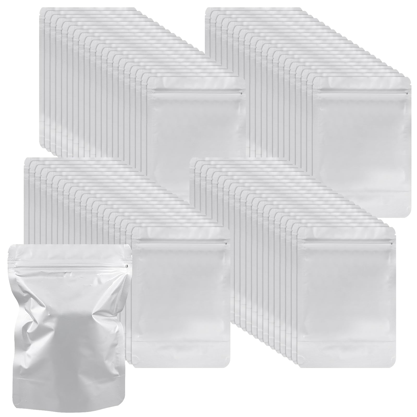 JEUIHAU 150 Pack Mylar Bags Open Top Aluminum Foil bags, 1 Quart 6" x 8" Heat Sealable Resealable Stand Up Pouch for Long Term Food Storage, Silver
