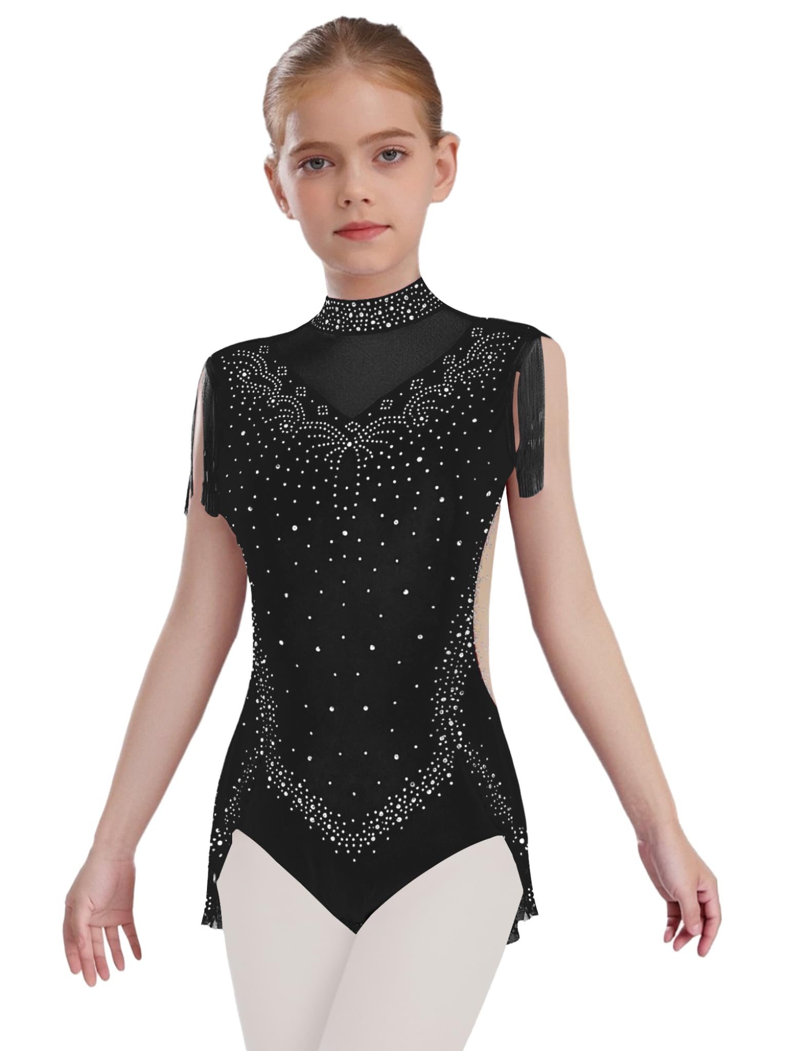 TTAO Enfant Fille Justaucorps Gymnastique Classique Tenue Danse Patinage Artistique Spectacle Léotard de Danse Latine Jazz Rumba Salsa Valse Tango Dancewear 5-16 Ans