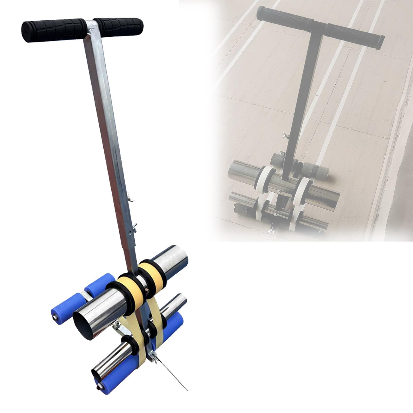 Pnpaea Floor Tape Applicator,Court Line Tape Machine,Floor Marking Tape Applicator,for Iines and Circles, Height Adjustable,for Basketball Courts, Road Warning BlueWheel-